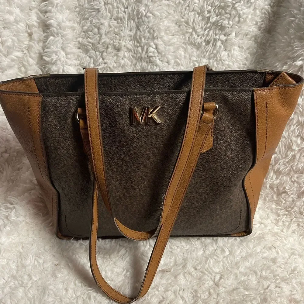 Michael Kors Brown and Tan Tote Bag with Structured Design